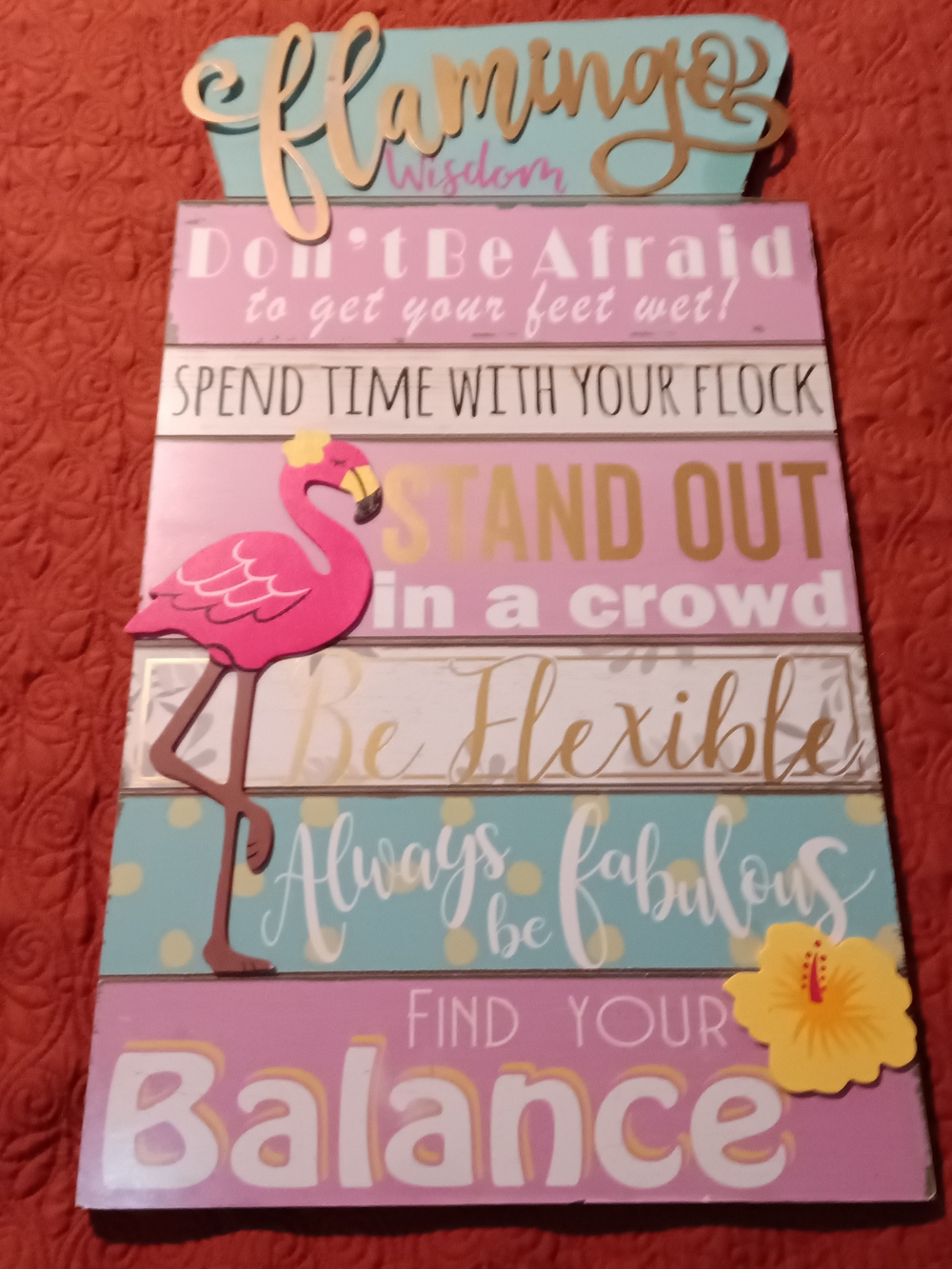 Cracker Barrel Flamingo Wisdom Wall Decor - Pink, Aqua, Gold